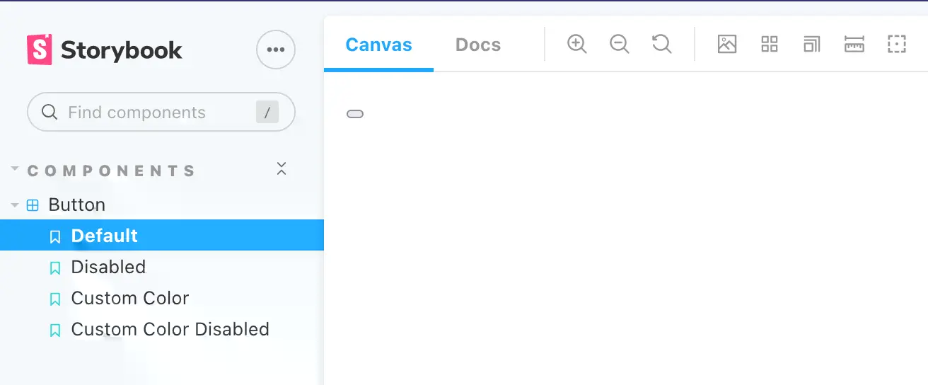 An instance of Storybook running locally. Screenshot.