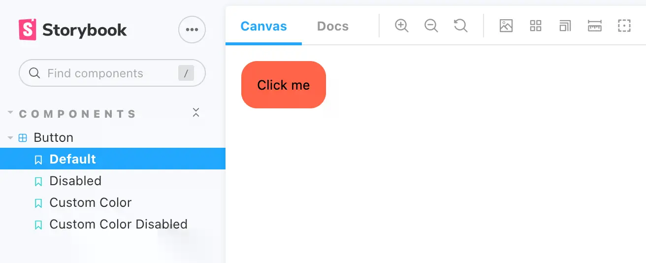 An instance of Storybook running locally. Screenshot.