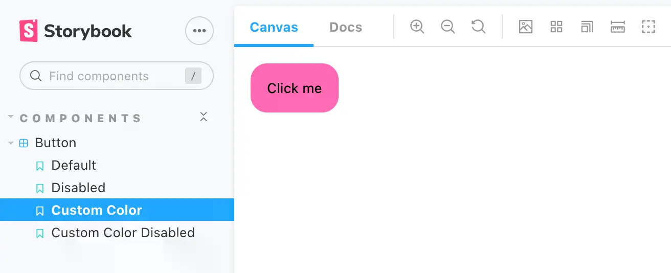 An instance of Storybook running locally. Screenshot.