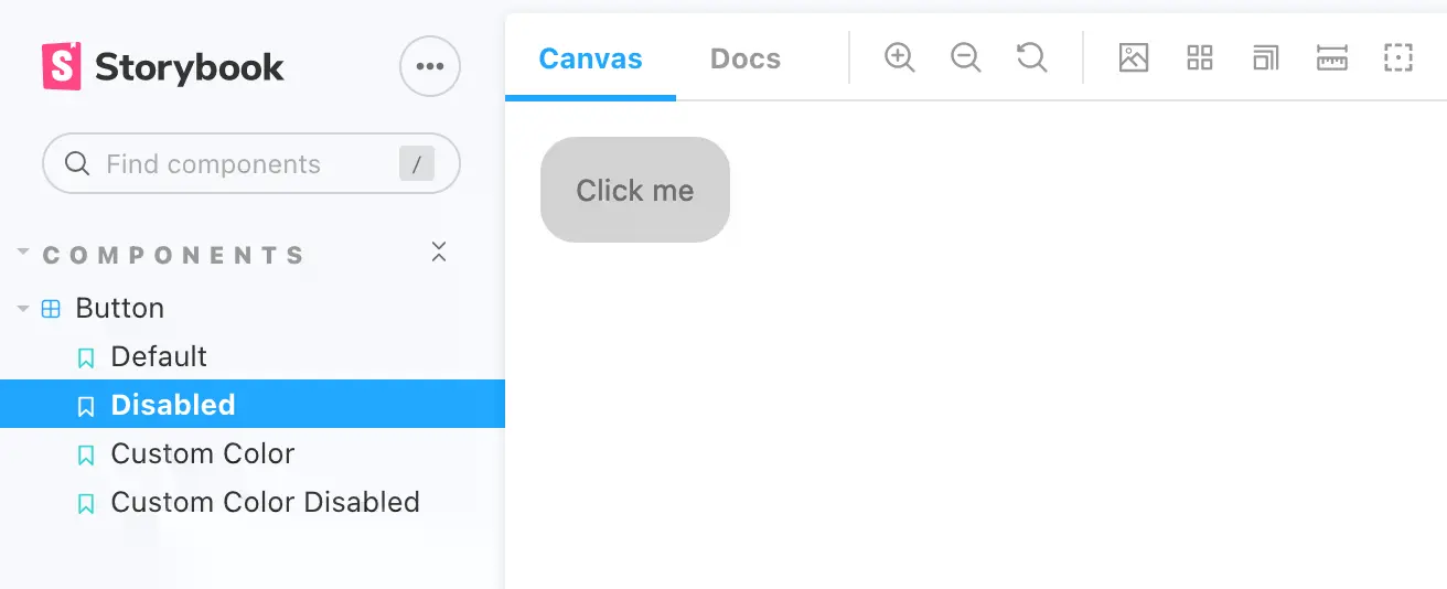 An instance of Storybook running locally. Screenshot.