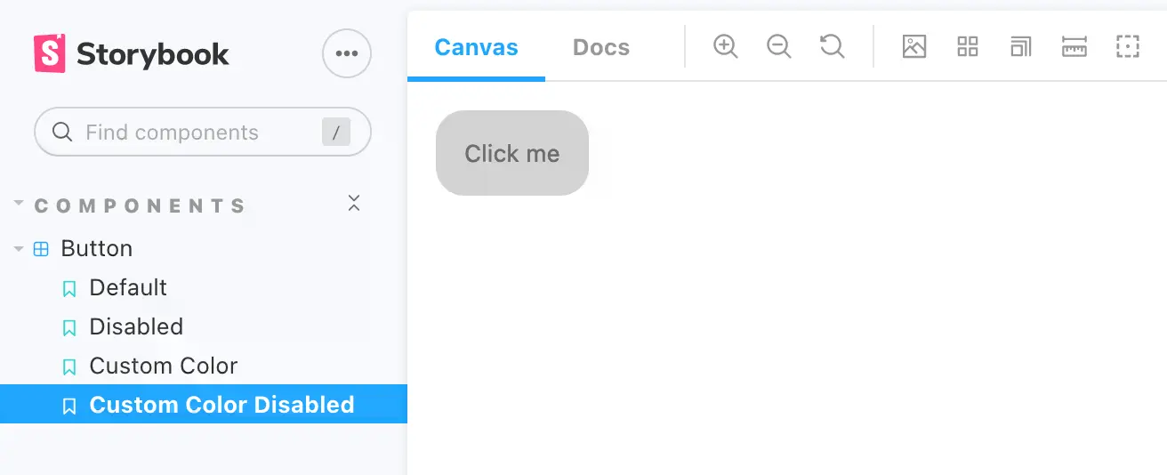 An instance of Storybook running locally. Screenshot.