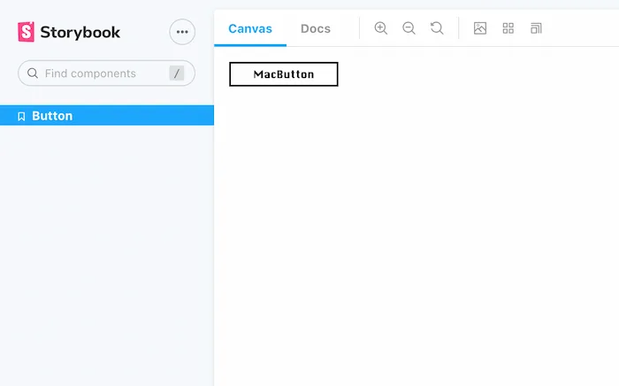 An instance of Storybook with a single story called Button. Screenshot.